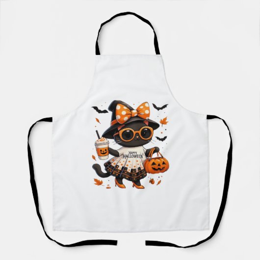 Halloween Kawaii Cat - Hexenkatze mit Pumpkin und Schürze (Vorderseite)