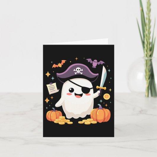 Halloween Kawaii Ghost verkleidet als Pirate für S Karte (Vorderseite)