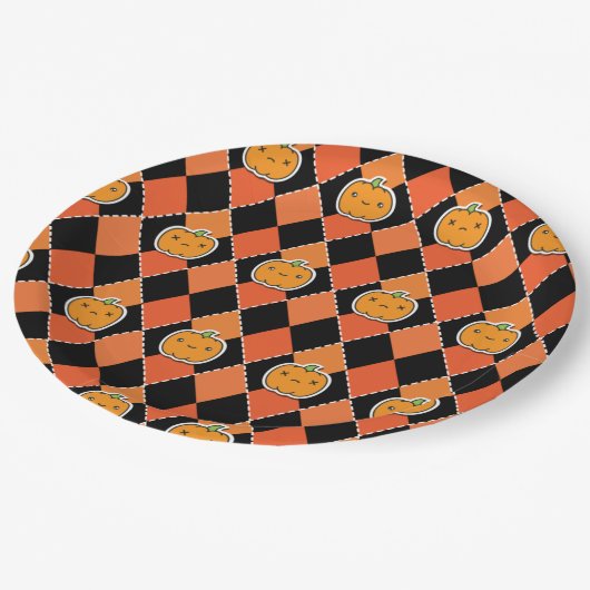 Halloween Kawaii Jack-o-Laterne-Raute Pappteller (Schrägansicht)