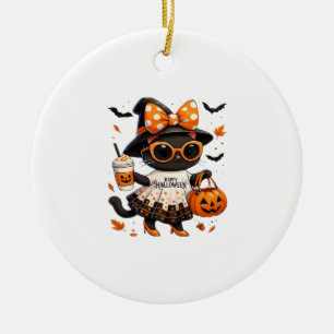 Halloween Kawaii Katze � Hexenkatze mit Kürbis und Keramik Ornament