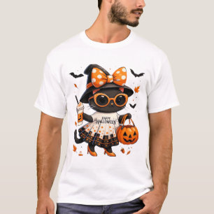 Halloween Kawaii Katze � Hexenkatze mit Kürbis und T-Shirt