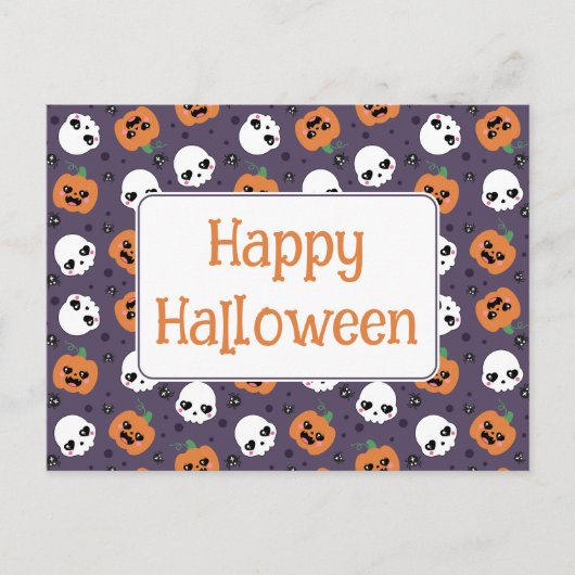 Halloween Kawaii Pattern Feiertagspostkarte (Vorderseite)