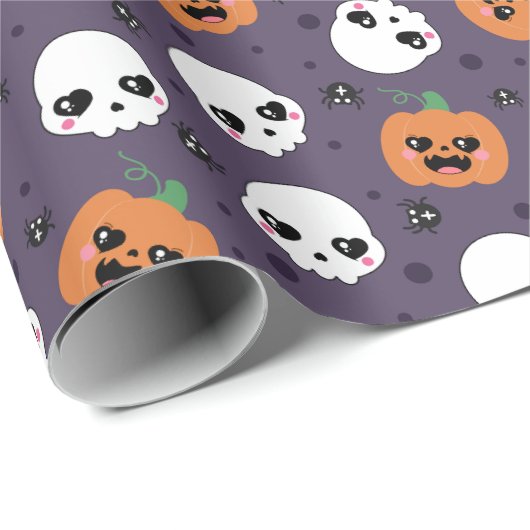 Halloween Kawaii Pattern Geschenkpapier (Rolleneckpunkt)