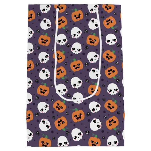 Halloween Kawaii Pattern Mittlere Geschenktüte (Rückseite)