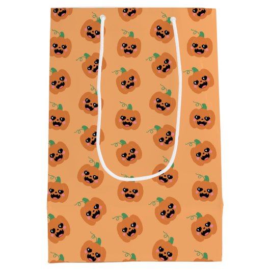 Halloween Kawaii Pumpkins Pattern Mittlere Geschenktüte (Rückseite)