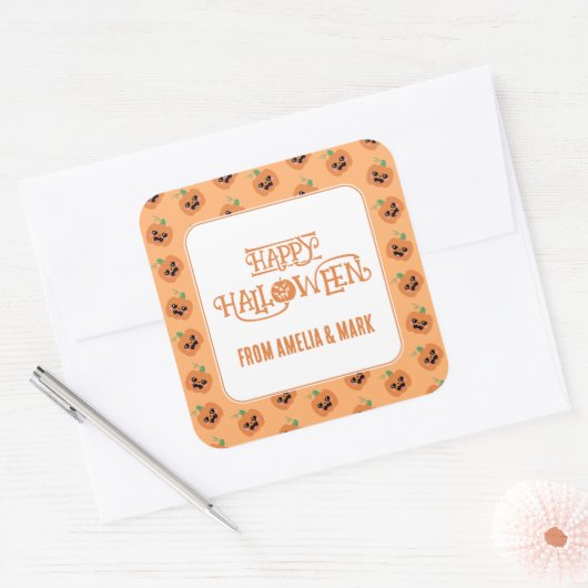 Halloween Kawaii Pumpkins Pattern Quadratischer Aufkleber (Umschlag)