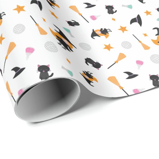 Halloween Kawaii Retro Witch Disco Ball Geschenkpapier (Rolleneckpunkt)