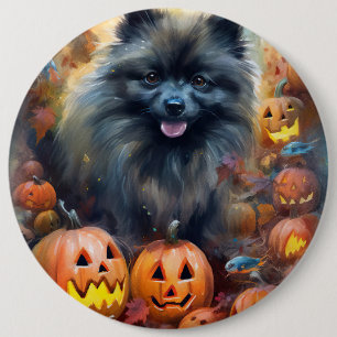 Halloween Keeshond mit Kürbissen Gruselig Button