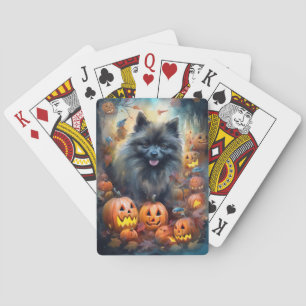 Halloween Keeshond mit Kürbissen Gruselig Spielkarten