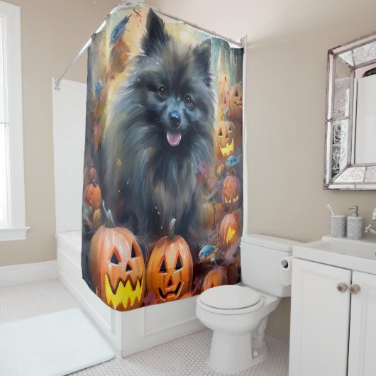 Halloween Keeshond mit Pumpkins Beängstigend Duschvorhang (Beispiel)
