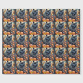 Halloween Keeshond mit Pumpkins Beängstigend Geschenkpapier (Flach)