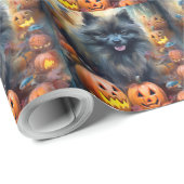 Halloween Keeshond mit Pumpkins Beängstigend Geschenkpapier (Rolleneckpunkt)