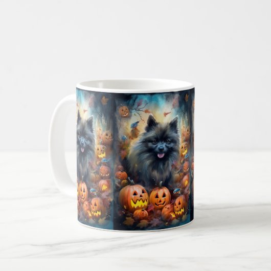 Halloween Keeshond mit Pumpkins Beängstigend Kaffeetasse (Vorderseite Links)