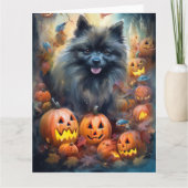 Halloween Keeshond mit Pumpkins Beängstigend Karte (Vorderseite)