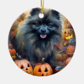 Halloween Keeshond mit Pumpkins Beängstigend Keramik Ornament (Vorne)