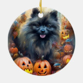 Halloween Keeshond mit Pumpkins Beängstigend Keramik Ornament (Hinten)