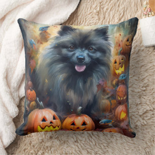Halloween Keeshond mit Pumpkins Beängstigend Kissen