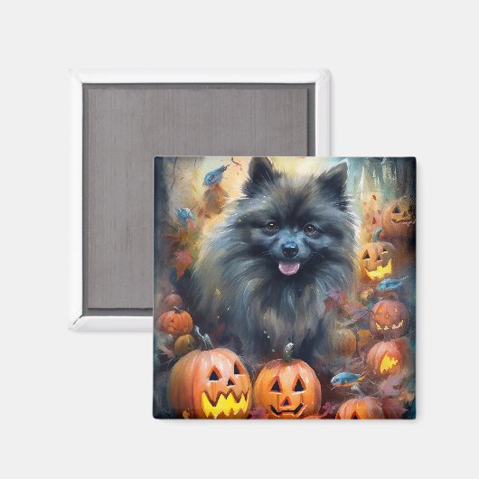 Halloween Keeshond mit Pumpkins Beängstigend Magnet (Vorderseite/Rückseite)