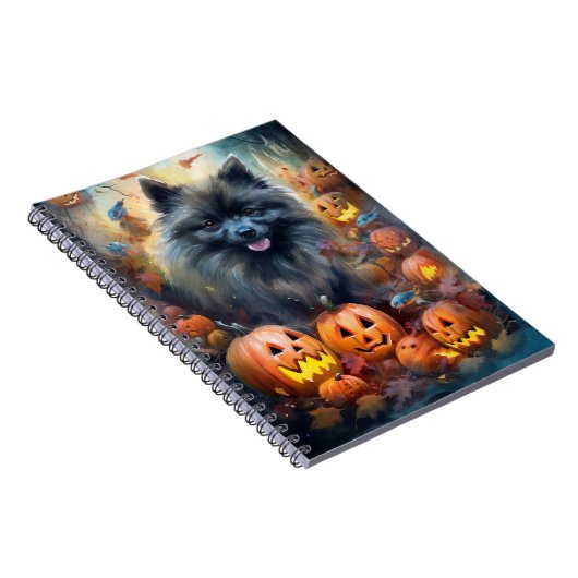 Halloween Keeshond mit Pumpkins Beängstigend Notizblock (Rechte Seite)