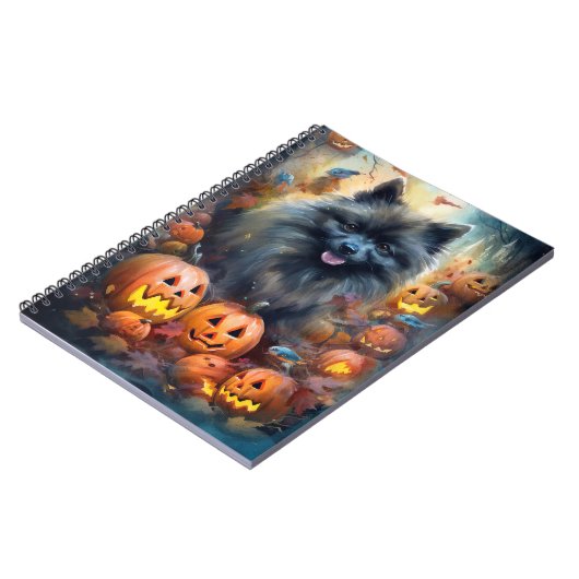 Halloween Keeshond mit Pumpkins Beängstigend Notizblock (Linke Seite)