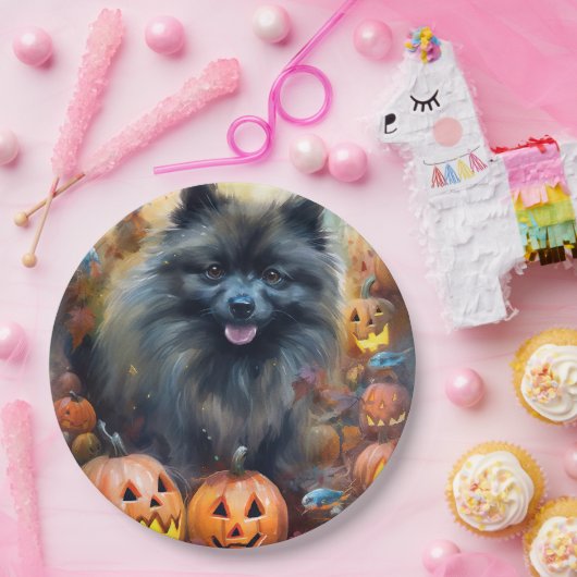 Halloween Keeshond mit Pumpkins Beängstigend Pappteller (Party)