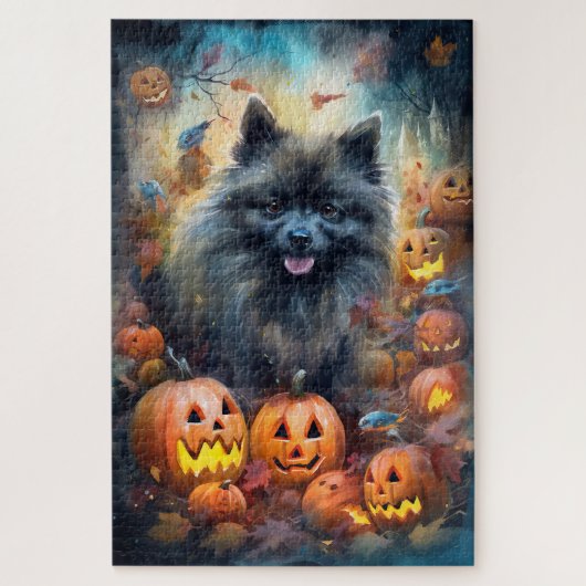 Halloween Keeshond mit Pumpkins Beängstigend Puzzle (Vertikal)