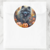 Halloween Keeshond mit Pumpkins Beängstigend Runder Aufkleber (Tasche)