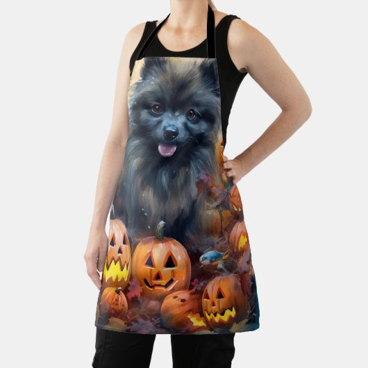 Halloween Keeshond mit Pumpkins Beängstigend Schürze (InSitu)