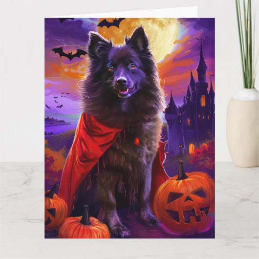 Halloween Keeshond Vampire Pumpkins Beängstigend Karte (Vorderseite)