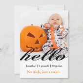 Halloween kein Trick nur ein Leckerei Baby Foto Ankündigung (Vorderseite)