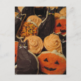 Halloween Kekse Katzen und Kürbis Postkarte