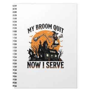 Halloween-Kellnerin-Shirt Besen Zerbrochen Humor_1 Notizblock