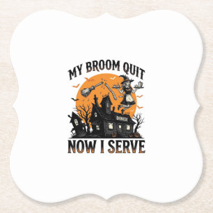 Halloween-Kellnerin-Shirt Besen Zerbrochen Humor_1 Untersetzer