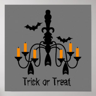 Halloween-Kerzen und Fledermäuse-Kronleuchter Poster