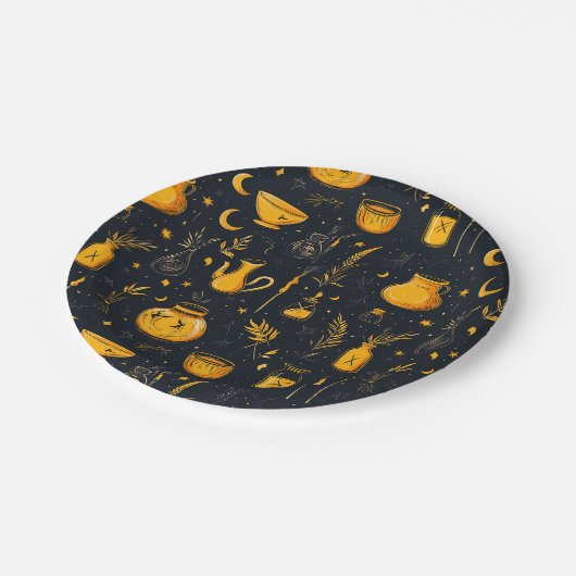 Halloween-Kessel und -Tränke Pappteller (Schrägansicht)