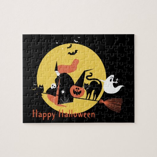 Halloween Kids Black Beängstigend Cartoon Moon Hex Puzzle (Horizontal)