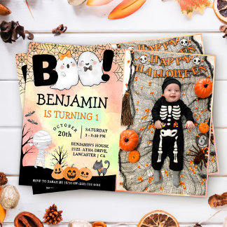 Halloween Kids Costume 1. Geburtstag Party Foto Einladung