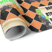 Halloween Kids Name Frankenstein Geburtstag Custom Geschenkpapier (Rolleneckpunkt)