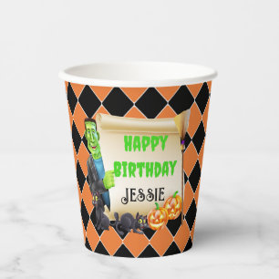 Halloween Kids Name Frankenstein Geburtstag Custom Pappbecher
