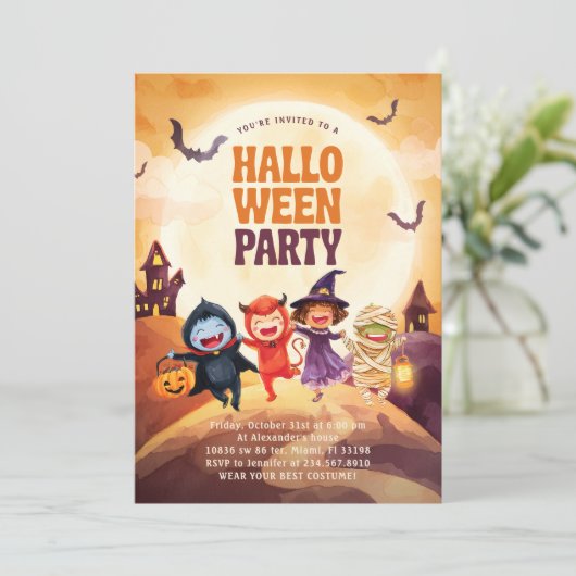Halloween Kids Party Trick Leckerei Einladung (Stehend Vorderseite)