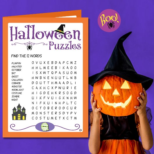 Halloween Kids Puzzles Activity Card Karte