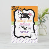 Halloween Kids Unicoron Skeleton Fledermäuse Einladung (Stehend Vorderseite)