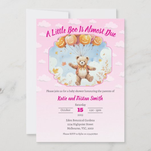 Halloween-Kinderdusche - Bären, Kürbiskuschen, Wol Einladung (Vorderseite)