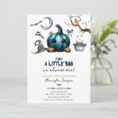 Halloween-Kinderdusche | Blue Pumpkin Einladung (Stehend Vorderseite)