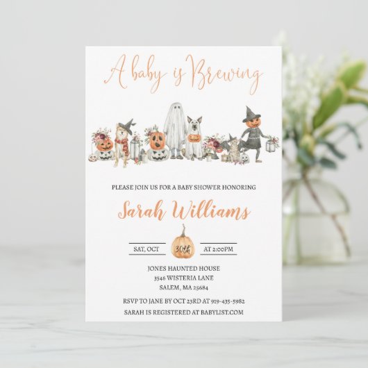 Halloween-Kinderdusche Einladung (Stehend Vorderseite)