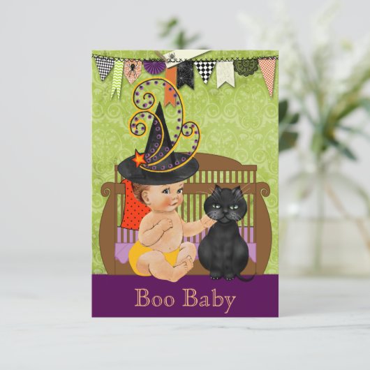 Halloween-Kinderdusche Einladung (Stehend Vorderseite)