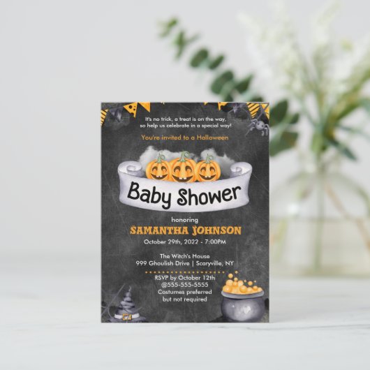 Halloween-Kinderdusche Einladung (Stehend Vorderseite)