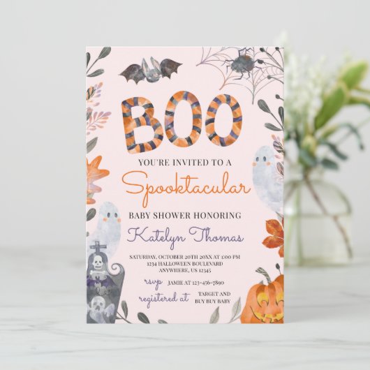 Halloween-Kinderdusche Einladung mit Geistern (Stehend Vorderseite)