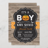 Halloween Kinderdusche Einladung Rustikales Holz (Vorne/Hinten)