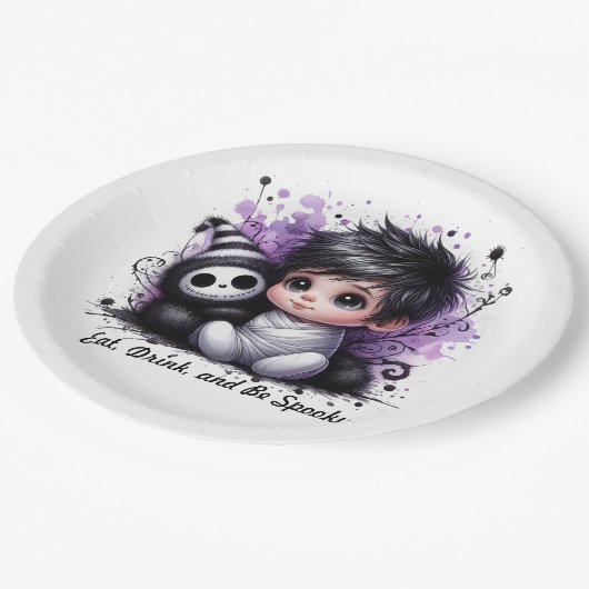 Halloween-Kinderdusche - Lila Gotisches Baby Pappteller (Schrägansicht)